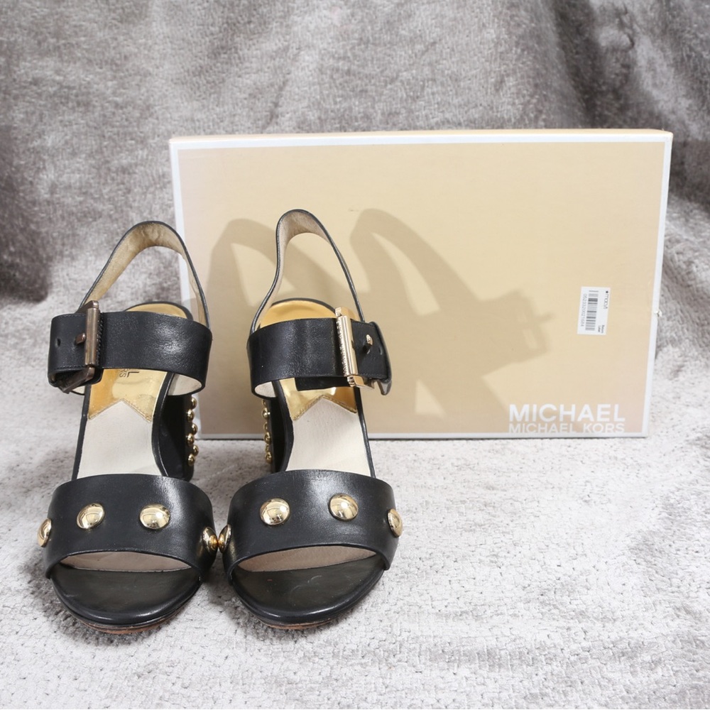 🎤🎉 Edgy Michael Kors Studded “Linden” Block Heel Sandals Sz 8 - Picture 3 of 11